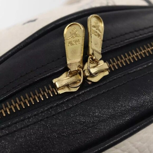 MCM Vicetos Logogram Shoulder Bag PVC Leather White Black gold Auth - Picture 9 of 16